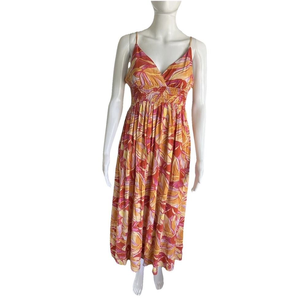 Z Supply Charm Stained Glass Dress Women M Linen Blend Boho Midi Maxi Sundress